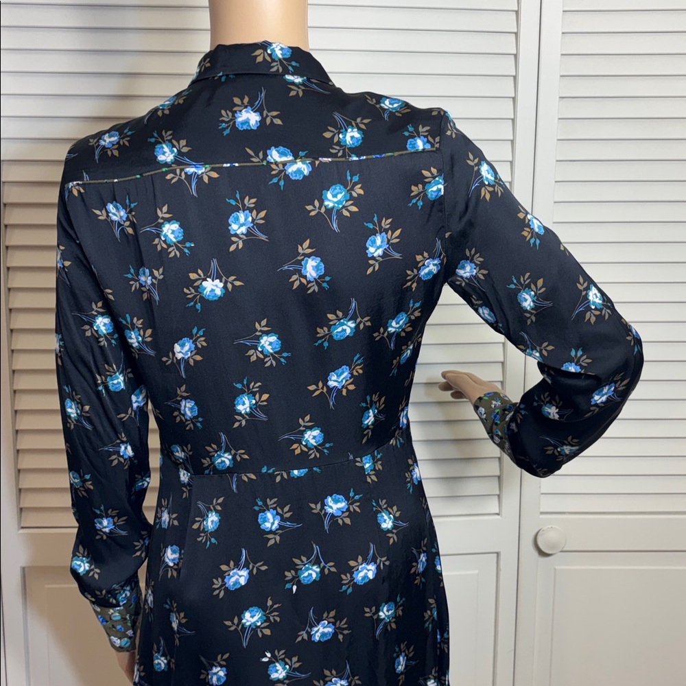 Sandro Black Long-Sleeves Floral Shirt Dress with Blue Rose Print Size 4 - Picture 11 of 16